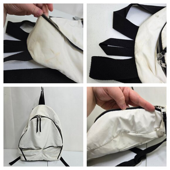 AllSaints Olena Backpack White Black Big Polyester Leather Zip Pockets School